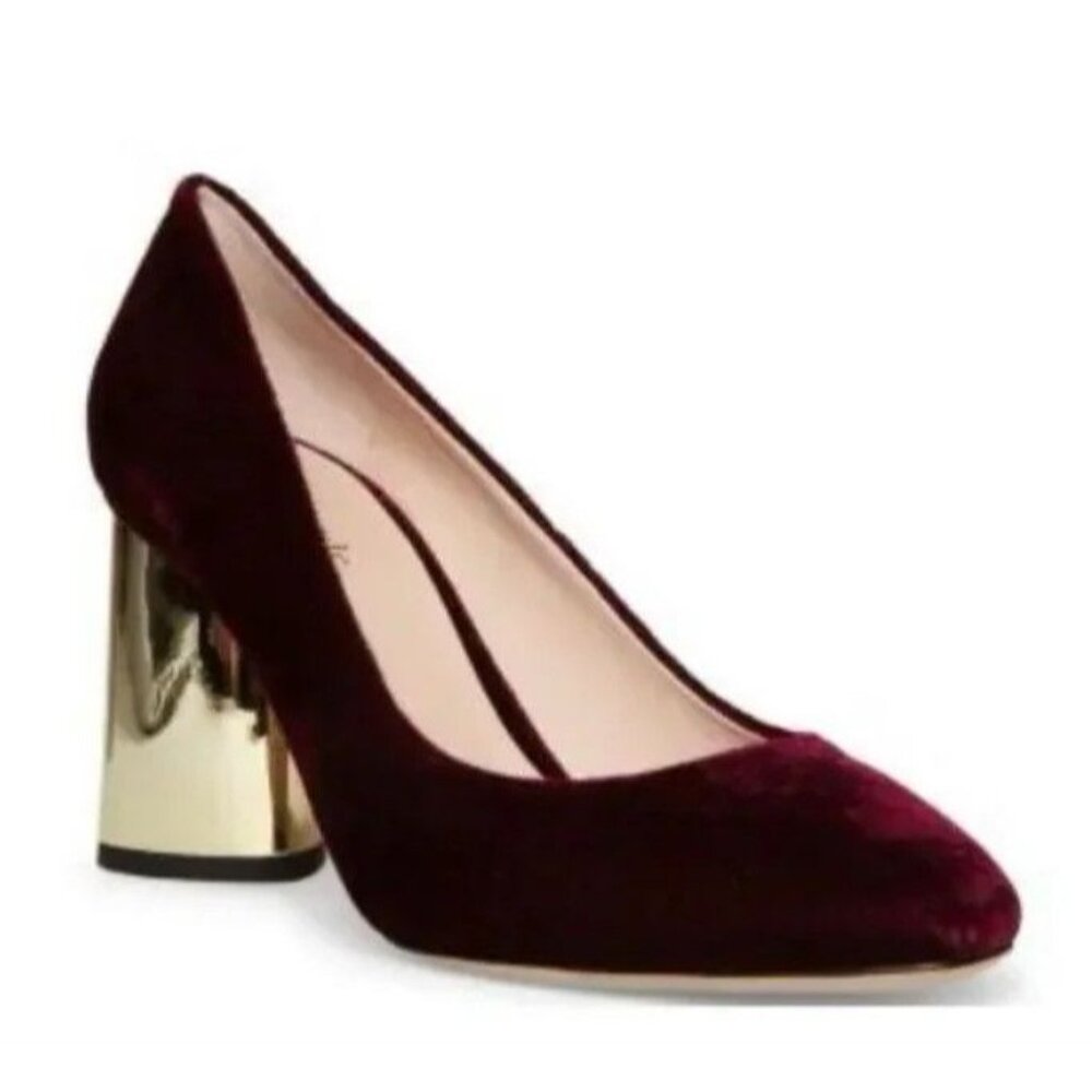 Kate Spade Sybil Gem Block Heel Pumps Size 9 Red Velvet Cherrywood NIB